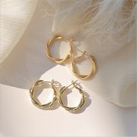 Wholesale S925 Silver Needle Distortion Interweave Twist Metal Circle Geometric Round Hoop Earrings for Women Girls Accessories Party Retro Jewelry