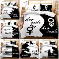 Wholesale Bedding Sets Dog Cat Side And My Set Twin Size Black White Duvet Cover Romantic Theme Bedspread For Couple Teen