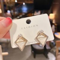 Wholesale Stud Square Earrings For Women Fashion Jewerly Pearl Rhinestone Geometric Small Earings S925 Needle Korean Simple1