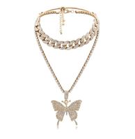 Wholesale crystal butterfly costume jewelry high quality fashion wed k gold plated doulbe layer jewelry necklace for women