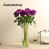 Wholesale Xuanxiaotong pc set Purple Rose Artificial Silk Flowers Bouquet Wedding party Wreath Theme Decoration Fall Home Table Decor1