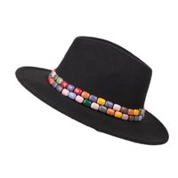 Wholesale Stingy Brim Hats Women Fedora Hat Acrylic Gems Wide Jazz Cap Handmade Panama Sun Top Size