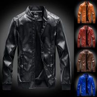 Wholesale Men s Jackets Mens Autumn Winter Coat Vintage Zipper Stand Collar Imitation Jacket Leather Nice Fashion