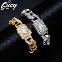 Wholesale GUCY Square Miami Cuban Bracelet Chain Men s Hip Hop Link Solid Back Copper Full Zircon Fashion Rock Jewelry B1205