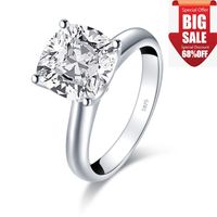 Wholesale LESF Fashion CT Cushion Cut Solitaire Ring Sterling Silver Engagement Shiny SONA Stone Wedding Silver Rings