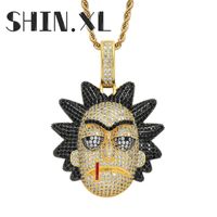 Wholesale Mens Fashion Cartoon Character Head Pendant Necklace Iced Out Full Zircon Mens Gold Hip Hop Chain