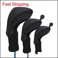 Wholesale 3Pcs Black Golf Head Covers Driver Fairway Wood Headcovers Long Neck Knit Protective Cover Fairway Driver Club Accessories1 M6Fh Nafxm