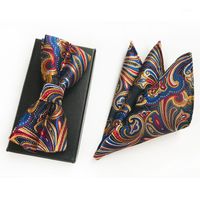Wholesale Neck Ties Linbaiway Men s Polyester Bow Tie Hanky Set Paisley Bowtie For Men Pocket Square Wedding Grooms Butterfly Custom LOGO1