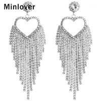 Wholesale Dangle Chandelier Minlover Gold Color Crystal Wedding Drop Earrings For Women Rhinestone Heart Large Tassel Jewelry MEH16021