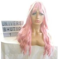 Wholesale MAYA quot LONG WAVY CURLY COTTON CANDY LIGHT BABY PINK WOMENS WIG BANGS FRINGE