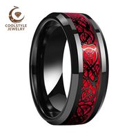 Wholesale 8MM Men Women Tungsten Wedding Band Ring With Red Opal And Black Dragon Inlay New Arrivals