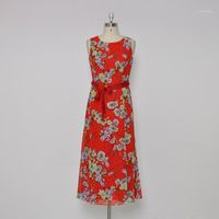 Wholesale Casual Dresses Chiffon Printing Hand Nail Bead Belt Long Vest Dress1
