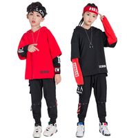 Wholesale 2Pcs Boys Girls Hip hop Clothes Sets Print Red Black Street Dance Costume Top Pants For years old Y1117