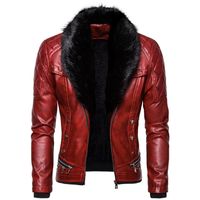 Wholesale Men s leather jacket Leather Jacket Men Thick Rivet Design Motorcycle Biker Leather Jacket Male Fur Collar Windproof Coat