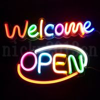 Wholesale Super Bright V Open Welcome Sign Neon Light Strip Lamp Transparent Acrylic Board panel Multi Color Bussiness Shop Store Window Display