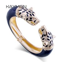 Wholesale Kaymen New Statement Wolf Cuff Bangle Girl s Enamel Fashion Cuff Bracelet Gold plated Animal Chunky Bangle