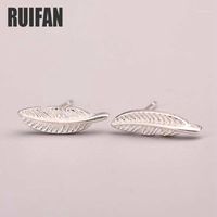 Wholesale Ruifan Tiny mmX13mm Feather Sterling Silver Stud Earrings Women s Fashion Jewelry Gift For Girls Kids Lady YEA1551
