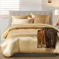 Wholesale 100 Good Quality Satin Silk Bedding Sets Flat Solid Color UK Size Gold Duvet Cover Flat Sheet Pillowcases