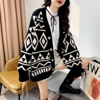 Wholesale Brand Mens Tracksuits and Autumn Winter New Lazy Style Loose Thickened Thin Contrast Color with Knitted Cardigan Sweater Coat for Women
