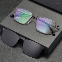 Wholesale Sunglasses Men Mirror Square Frame Glasses Clip On Retro Women Set Lenses Polarized Type Myopia Punk Frames FML1
