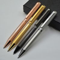 Wholesale Promotion Luxury Writing pen High quality Metal Grid Embossment Ballpoint pen Ball pens stationery office school supplies As Birthday Gift