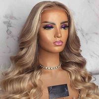 Wholesale Top Grade Shiny Blonde Color Body Wave Pre Plucked European Virgin Hair Lace Frontal Closure Wigs For Women