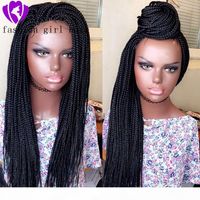 Wholesale Long Braided Box Braids Synthetic Lace Front Wig Heat Resistant Fiber Hair Black Glueless Lace Wigs For Women With Baby Hair