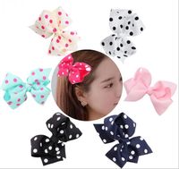 Wholesale 2 style available Large knot bow big quot Boutique Grosgrain Ribbon Hair Bow Dots Hair Bows With Clip Girl s Hair Accessories