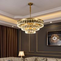 Wholesale Modern Crystal Chandelier Copper Lamp Body Gold Light Luxury Living room Dining room Round Bedroom lighting Multi layer New LED Lamp