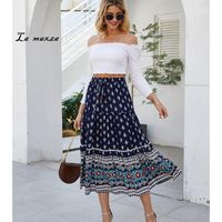 Wholesale Skirts Bohemian Vintage Loose Women Skirt Summer Print Long Casual Elegant Women1