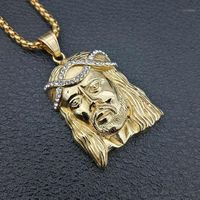 Wholesale Pendant Necklaces Hip Hop Rhinestones Paved Bling Iced Out Stainless Steel JESUS Piece Pendants For Men Rapper Jewelry Drop