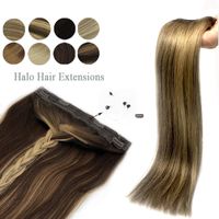 Wholesale Straight Fish line Hair Extensions Halo Hair Extensions Invisible Remy Human Hair Extensions Blonde Golden Color
