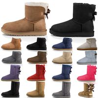 Wholesale Women Boots Snow Booties Short bow Ankle Knee Black Grey Brown Red Pink Blue top quality Womens Winter Boot Size