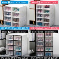 Wholesale 6pc L size shoe storage box Stackable Simple Style Clear Plastic Home Boxes Office Organiser Drawer Y1116
