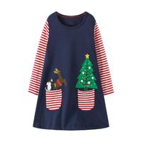 Wholesale Girl s Dresses Christmas Tree Elk Dress Autumn Children s European American Style Party Girl Baby Princess Striped