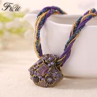 Wholesale Pendant Necklaces F U Fashion Retro Bohemia Style Necklace Multilayer Beads Chain Crystal Grain Sector Colorful Resins In