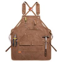Wholesale Durable Goods Heavy Duty Waxed Unisex Canvas Work Apron with Tool Pockets Cross Back Straps Adjustable for Woodworking Painting