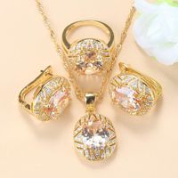 Discount champagne jewelry sets Elegant Women Wedding Jewelry Sets Champagne Zircon Clip Earrings Necklace And Pendant Ring Gold Color Bridal &