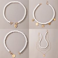 Wholesale 10Pcs New Fashion Gold Color Coins Chains Pearl Necklaces Geometric Crystal Pendants Necklaces For Women Beads Choker Bijoux