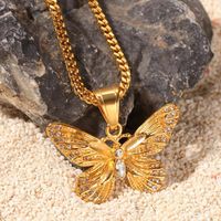 Wholesale Real Gold Plated Butterfly Pendant Necklace Stainless Steel Pave Crystal Rhinestone Butterfly Pendant Necklace