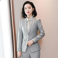 Wholesale Ladies Formal Styles Women Business Suits with Pants and Jackets Coat Professional Autumn Winter Blazers Pantsuits Grey