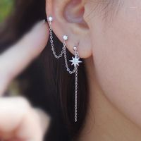 Wholesale Stud Original Design Double pierced Earring Sterling Silver Hexagram Asymmetric Two Ear Pierced Nails Tassel Boy Girl Jew1