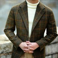 Wholesale Winter Check Woolen Mens Coat Suits Plus Size One Button Groom Best Man Coat Formal Business Wedding Blazer Just One Jacket