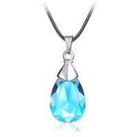 Wholesale Pendant Necklaces Mengtuyi Jewelry Light Blue Gems Stone Necklace Cartoon Water Drop Statement Women Leather Chain Ornament