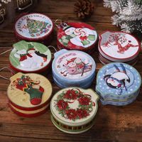 Wholesale Gift Wrap Christmas Boxes Round Tinplate Empty Tins With Hanging Rope Candy Cookie Storage Container Decorative Box Home Decoration1