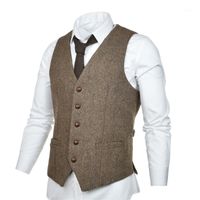 Wholesale Men s Vests BOTVELA Wool Waistcoat Men Retro Herringbone Slim Fit Suit Vest Men s Woolen Twill Waistcoats Tweed Woven