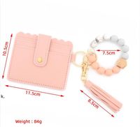 Wholesale Silicone Beaded Bracelet Keychain Bag Party PU Leather Tassel Keychain Cardbag Wooden Bead Key Ring for Women Wood Beads Crafts ZZE12572