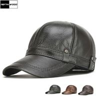 Wholesale NORTHWOOD New High Quality Genuine Leather Baseball Caps Ear flaps Snapback Hats Mens Winter Baseball Caps Hats bone masculino J1225