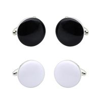 Wholesale Simple Round Black White Cufflinks For Men Shirt Button Tacks Geometric Alloy Silver Plated Fashion Dress Jewelry Accessories