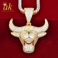 Wholesale Animal Cow Head Pendant Gold Color Material Copper Bling Full Cubic Zircons Women s Hip Hop Necklace Jewelry With Tennis Chain